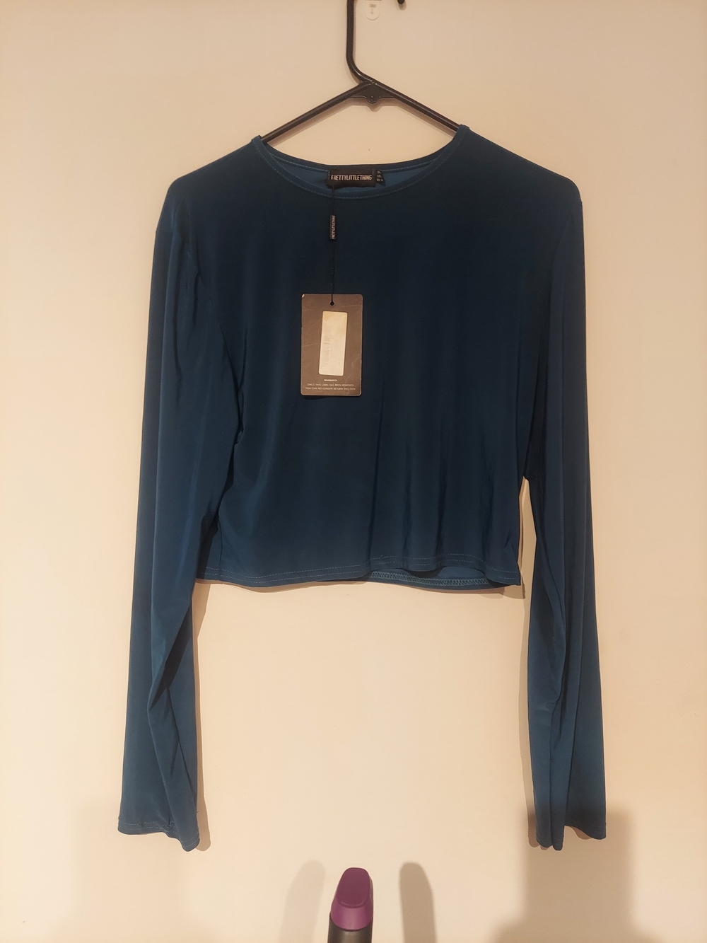 PrettyLittleThing Teal Long Sleeve Crop Top